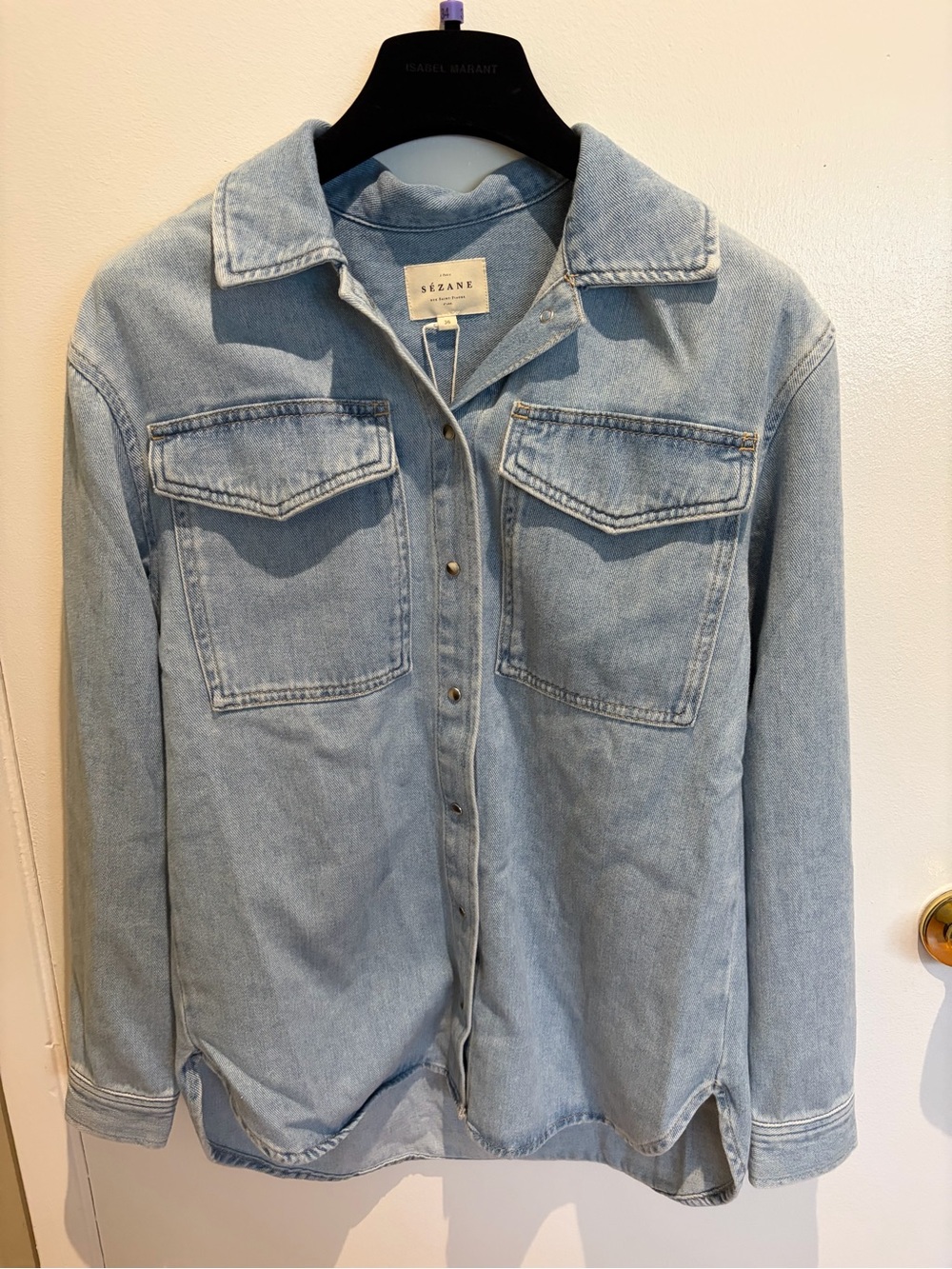 Sezane Light Blue Denim Sandrine Shirt Jacket